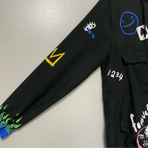 Rue 21 No Luck Forever Young Graphic Hoodie Anorak Windbreaker Jacket Mens Small - Picture 9 of 17